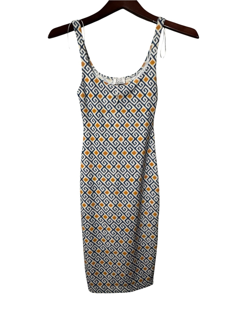 Zara Trafaluc Geometric Print Sleeveless Midi Dress Size S Blue Mustard Stretch